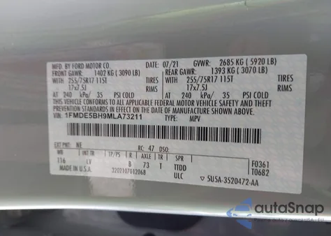 2021 Ford Bronco Big Bend z USA, uszkodzony, nr VIN 1FMDE5BH9MLA73211